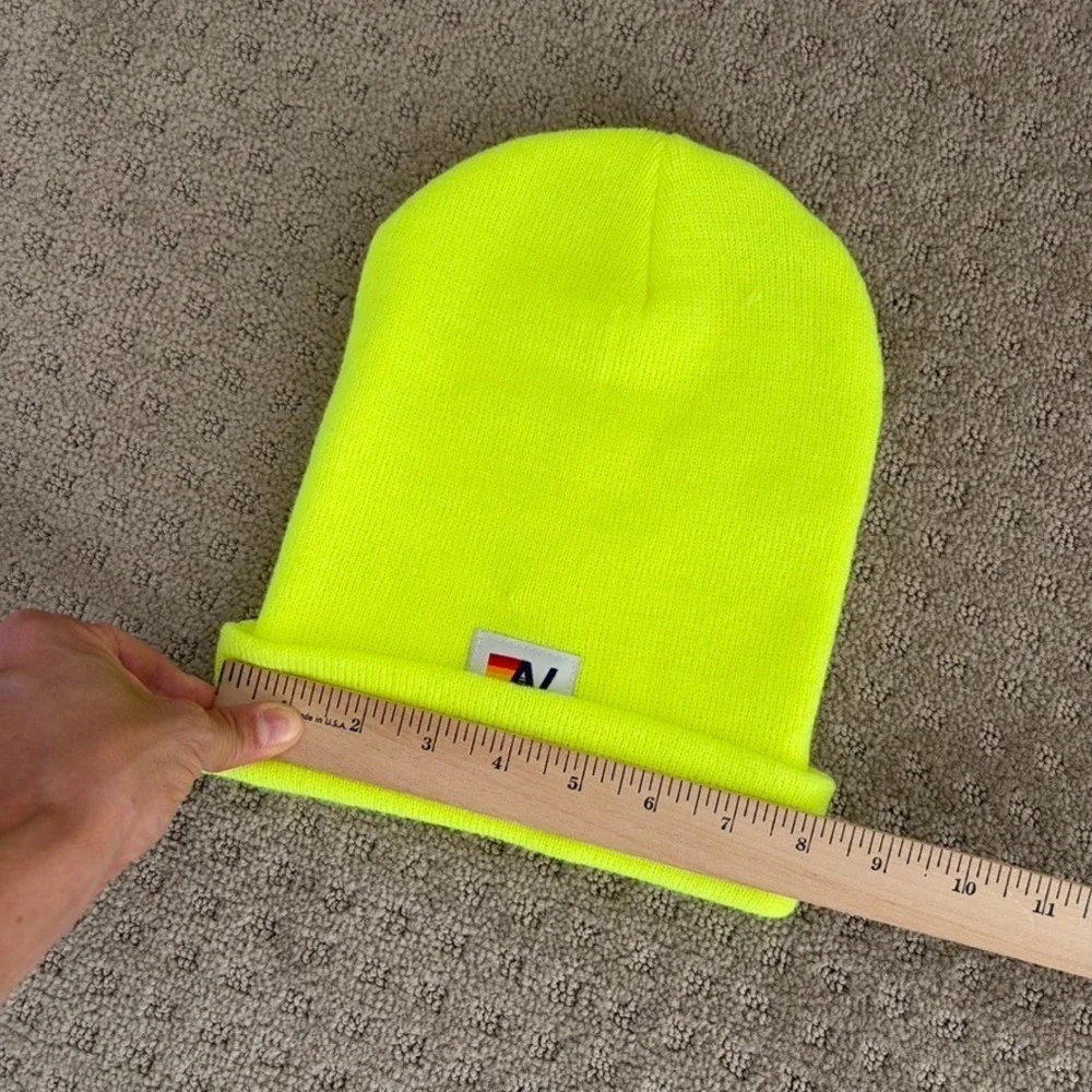 Aviator Nation Bolt Logo Full Rib Beanie Neon Yellow Unisex Made in USA